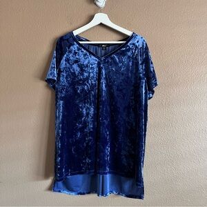 Ellos Blue Velvet Women's V-Neck Top Size 1X 22/24